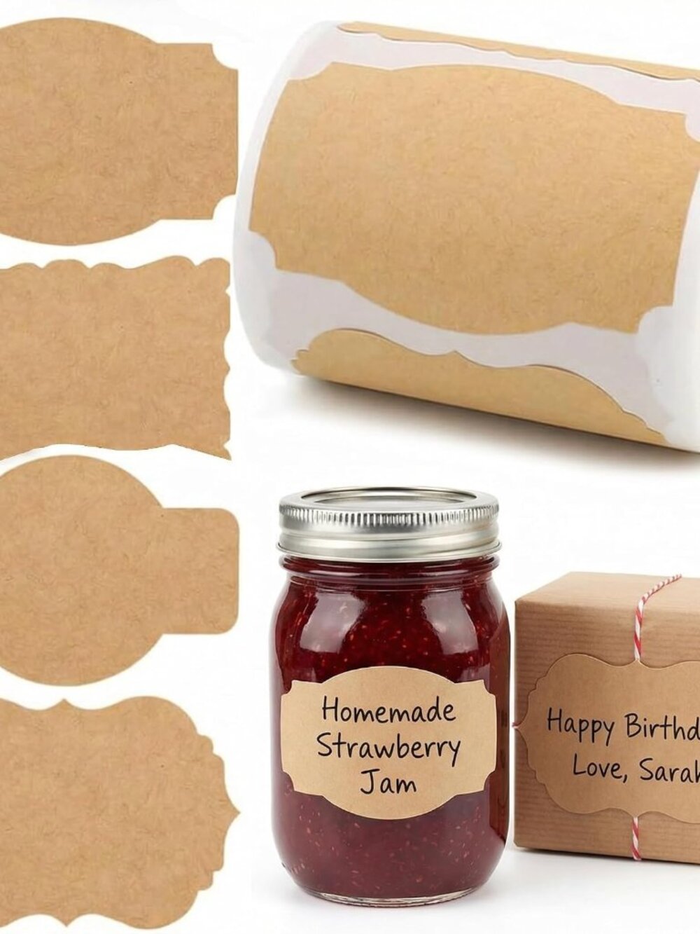 Kraft Label Stickers 200 Pack, 3 X 2 inch in 4 Designs